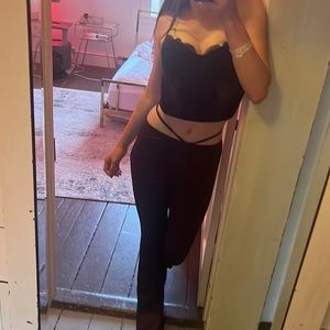 brown cross tie leggings